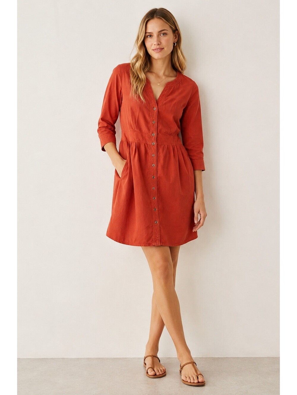 Anthropologie Maeve Shirt Dress Women's 6 Orange Corduroy Button Up Pockets